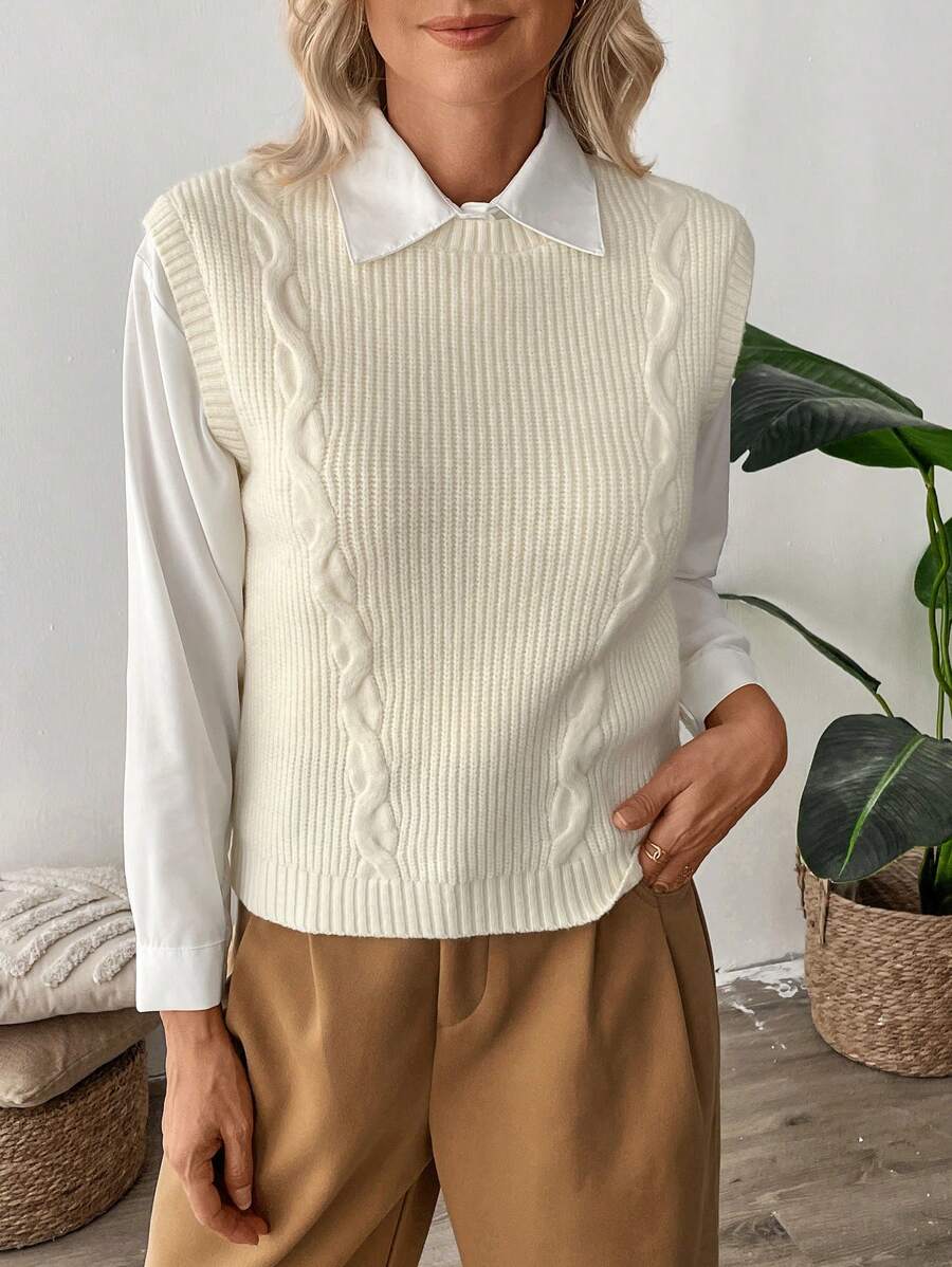 EMERY ROSE Women's Casual Plain Cable Knit Vest, Autumn/Winter