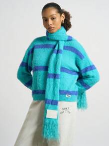 AiiRZ 奢华超大针织高领毛衣柔软马海毛混纺冬季滑雪俱乐部毛衣搭配围巾舒适休闲假日时尚