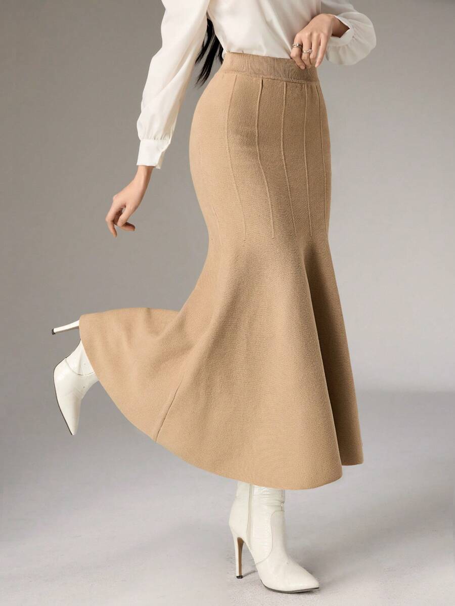 Modelyn 1 chiếc váy dệt kim đuôi cá màu trơn thanh lịch giản dị cho nữ, mùa thu/đông - Lạc đà - Xem 1
