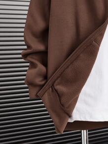 SHEIN Bộ 2 chiếc/bộ áo hoodie trơn màu thoải mái, rộng rãi cho bé trai tuổi teen có túi Kangaroo và quần nỉ cổ tròn, phù hợp cho mùa thu/đông - màu nâu - Xem 8