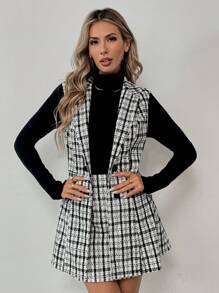 Elyressa Ladies Front Button Sleeveless Blouse And Skirt Casual 2 Pieces Set - Black and White - View 5