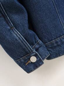 Manfinity Homme Men's Casual Contrast Color Collar Thermal Lined Dark Denim Jacket, Autumn/Winter, For Vacation, Husband - Dark Wash - View 7