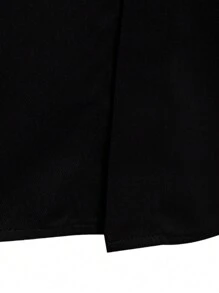 Manfinity Mode Men Plain Collar Embroidery Pocket Long Sleeve Shirt, Fall, Old Money Style - Black - View 3