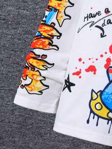 Camiseta de manga larga informal con estilo urbano para niño preadolescente, con diseño gráfico de oso y letras graffiti, adecuada para trayectos, escuela, uso diario casual, deportes, otoño e invierno