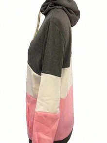 Plus Size Women Color Block Sweatshirt - Multicolor - View 3