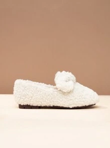 儿童可爱毛绒拖鞋，带蝴蝶结装饰 - 米色 - 查看 3