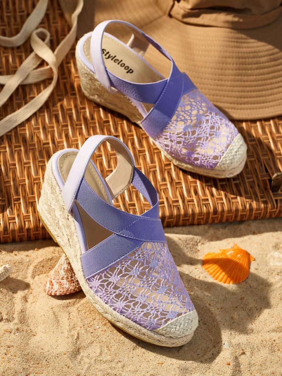 Styleloop 厚底防水台坡跟镂空编织女式穆勒鞋 - 紫色 - 查看 1