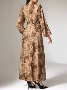 Modelyn Women's Round Neck Long Sleeve Allover Print Fitted Dress