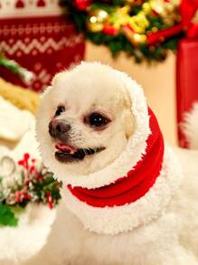 PETSIN 1 pezzo Cappellino natalizio rosso in pile di poliestere per protezione orecchie per animali domestici, design elastico adatto per cani Teddy di piccola taglia, adatto per uso interno ed esterno