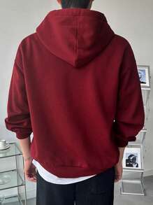 DAZY Men's Casual Oversized Graphic And Slogan Print Drop Shoulder Hoodie Sweatshirt Fall,Winter - Red - View 2