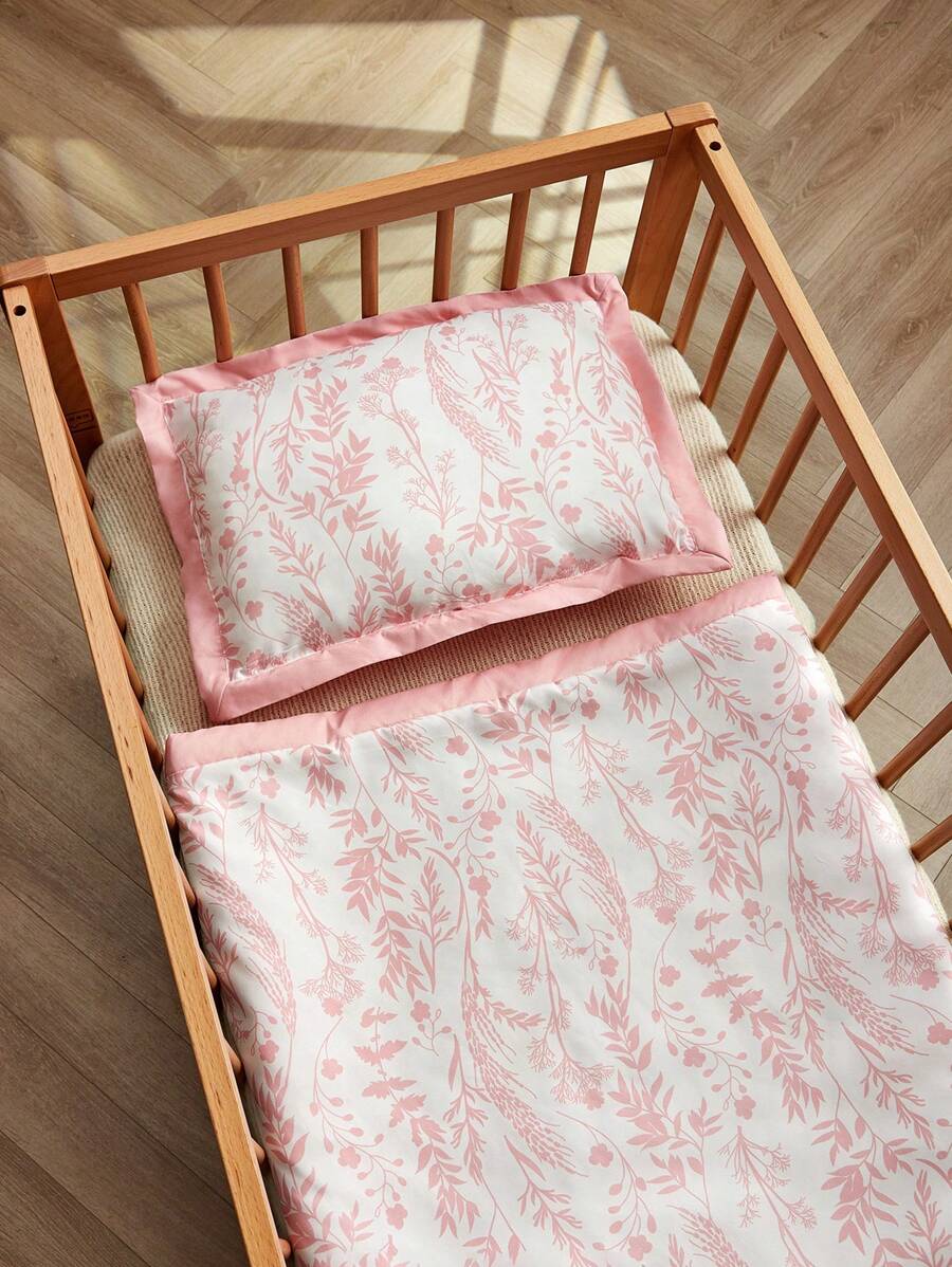 Children Plant Printed Color Block Bedding Set (Including Pillowcase), Suitable For Bedroom Use - Pink - View 1