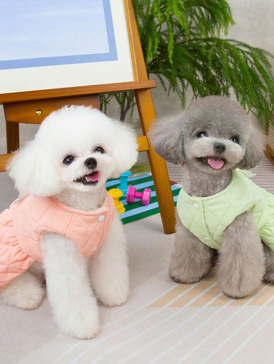 PETSIN Pink Bee Design Cute Flannel Warm Pullover Dress For Pets, Suitable For Autumn/Winter - Pink - View 1