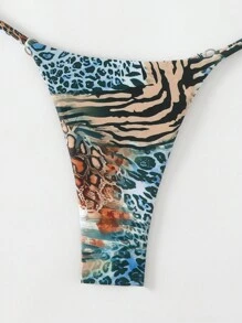 Swim Vcay 2 件套女士豹纹和斑马纹露背系带性感比基尼套装适合海滩度假 2025 年夏季