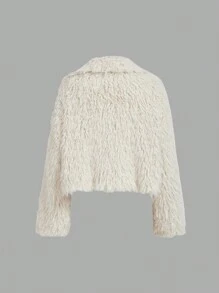 SHEIN MOD Women Cream Fluffy Thick Jacket Coat,Autumn/Winter Coat,Elegant Women Dresses,Winter Women Dress, Giving Women Outfit, Jacket Coat - White - View 2