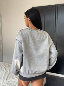 Muchica 灰色圆领休闲百搭长袖针织衫 - 灰色 - 查看 2