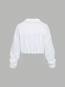 SHEIN Unity 女士简约休闲圆领长袖套头卫衣，秋季卫衣 - 白色 - 查看 4
