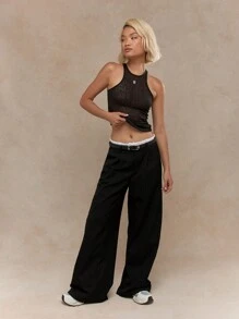 MISSGUIDED Music Festival Embroidered Logo Sheer Ribbed Tank Top - Black - View 4