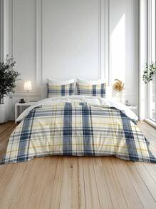 2/3 件微格子、方格图案柔软舒适数码印花羽绒被套，适用于卧室、客房、游戏室、酒店、宿舍 - 彩色 - 查看 6