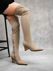 CUCCOO SZL Botas altas de fiesta/escenario de diseño hollow-out, sexy y elegante, con tacón ancho de puntera afilada