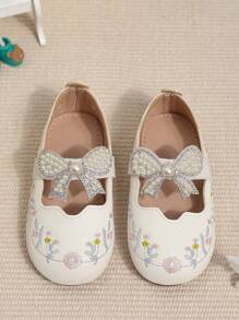 Giày đế bằng thêu dễ thương và ngọt ngào cho bé gái, mùa thu/đông - trắng - Xem 4