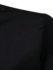 Manfinity Mode Men Plain Collar Embroidery Pocket Long Sleeve Shirt, Fall, Old Money Style - Black - View 4
