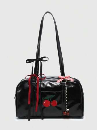 Kawaii Borsa a spalla multifunzione vintage da donna con fiocco e design a cuore