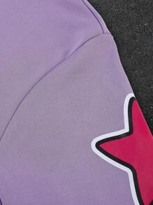 Manfinity EMRG Plus Size Men's Autumn/Winter Letter & Star Print Hooded Zip-Up Sweatshirt