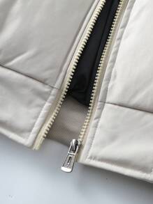 Manfinity Hypemode Men's Patched Hooded Zip Front Long Sleeve Padded Coat - Khaki - View 5