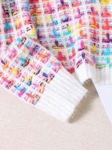 SHEIN Teen Girl Multi-Color Fancy Knit Sweater For Autumn/Winter, Fashionable & Vibrant, Suitable For Various Occasions Like Home, Outing And Hanging Out With Friends, Can Be Coordinated Diversely To Showcase An Iconic Look - White - View 6