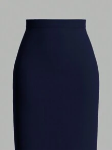 Firerie 女士高腰长款纯色优雅办公室裙子 - 藏蓝色 - 查看 5