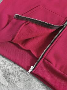 Manfinity EMRG Oversized Letter & Star Print Hooded Zip Front Long Sleeve Sweatshirt Sweatshirt - Rose Red - View 3