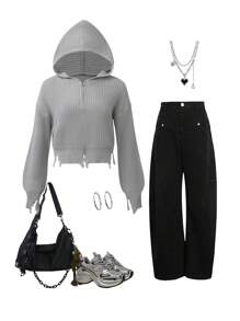 Teenager Mädchen reine Vorderseite Reißverschluss Langarm minimalistische Kapuzenjacke