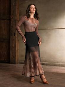 Anewsta Falda plisada de estilo ombré de punto, de cola de pez, ideal para atuendo de fiesta de moda para Año Nuevo