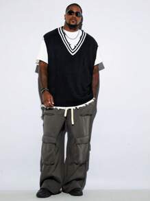 EASEVO 大码男士宽松长款针织背心 - 彩色 - 查看 2