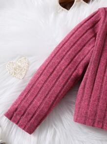 2 件套少女玫红色罗纹针织开衫外套 + 工装裤，春/秋