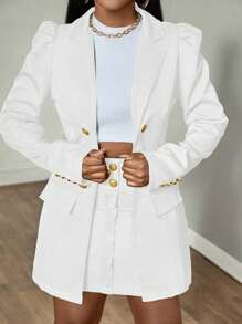 Calvaya Women's Bubble Long-Sleeve Blazer And Skirt Two-Piece Set