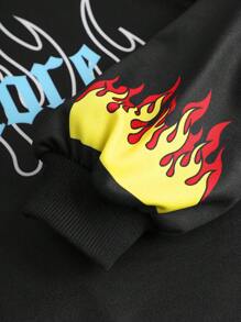 SHEIN 2pcs/Set Tween Girl Oversized Logo Print Hoodie And Sweatpants Outfit - Black - View 5