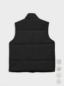 Manfinity VCAY Men's Embroidered Front Button Sleeveless Padded Coat, Autumn/Winter,Back To School - Black - View 3