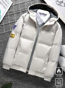 Manfinity Hypemode Men's Patched Hooded Zip Front Long Sleeve Padded Coat - Khaki - View 1