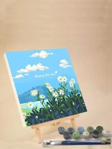 1 件套花卉数字油画套装，适合成人初学者，海边的雏菊，20 宽 x 20 长或 30 宽 x 30 长帆布画，绘画油画，配有 2 支画笔，丙烯颜料花卉和风景，DIY 绘画用于家庭墙壁装饰圣诞节，可作为节日礼物 - 彩色 - 查看 1