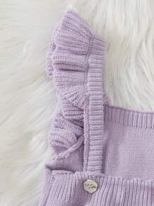 SHEIN Baby Girl Sleeveless Solid Ruffled Pocket Romper - Mauve Purple - View 3