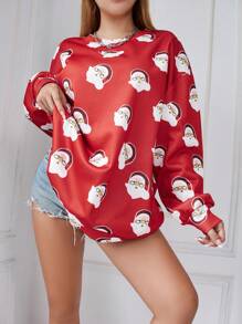 INAWLY Sweat-shirt rouge grande taille pour femmes avec imprimé du Père Noël et du bonnet de Noël pour Noël