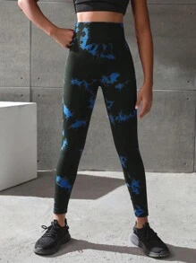 SHEIN Quần legging thể thao nhuộm loang không đường may cho bé gái tuổi mới lớn, phù hợp cho các hoạt động thể thao ngoài trời, thể dục, yoga và aerobic - Nhiều màu - Xem 4
