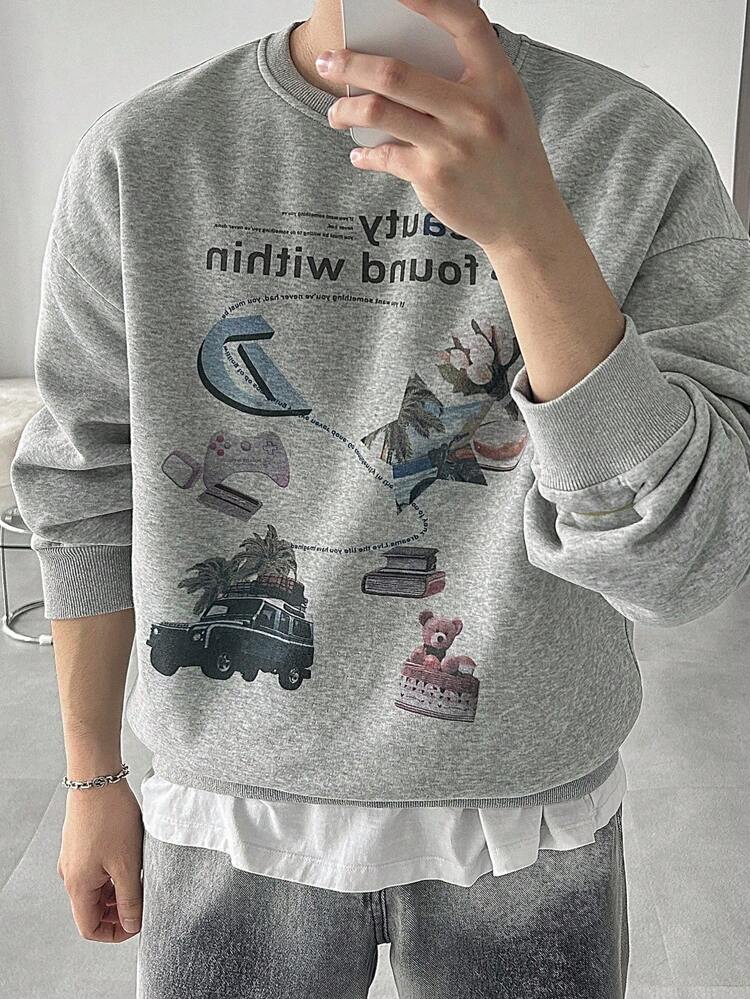 Men's Letter Print Pullover Sweatshirt For Autumn