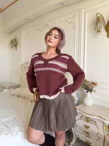 Flirla Jersey de cuello alto con botones de jacquard estilo retro