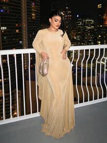 SHEIN SXY 女士性感裸色紧身圆领长袖迷你连衣裙，适合夜店派对，秋冬季