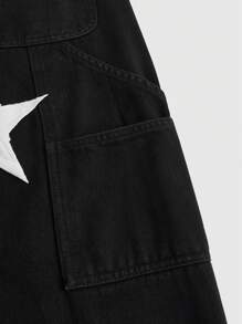 ROMWE MEN Street Life Jeans ample avec design de broderie étoile pour hommes - Noir - Voir 3
