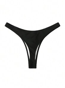 Swim Basics Summer Beach Plain High Cut Bikini Panty - Black - View 5