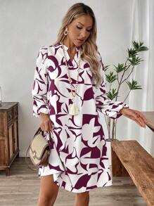 EMERY ROSE Women Geometric Pattern Casual Long Sleeve Dress
