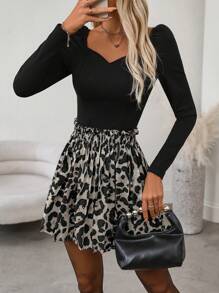 SHEIN Clasi Váy mini xếp ly họa tiết da báo ở eo - Màu Xám nhạt - Xem 4